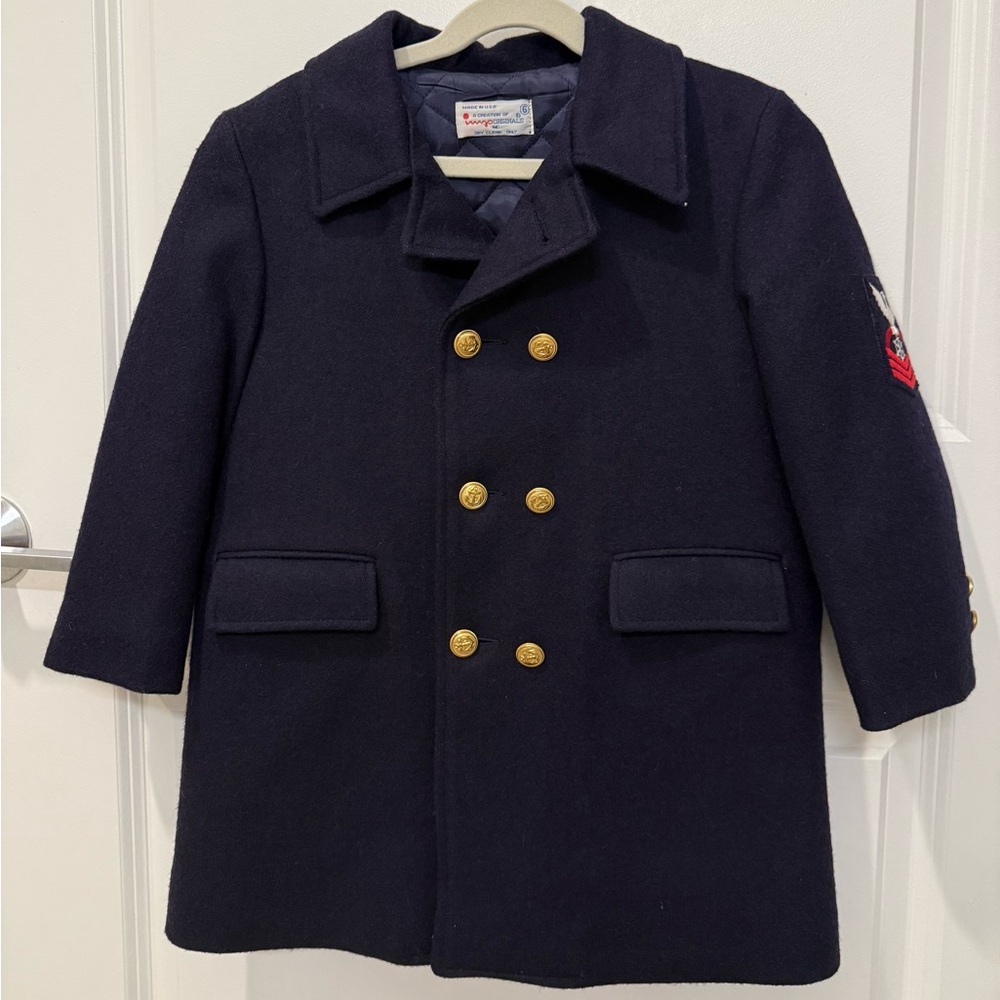 Vintage IMP Originals Wool Peacoat Kids 6 Navy Military Style Gold Buttons USA